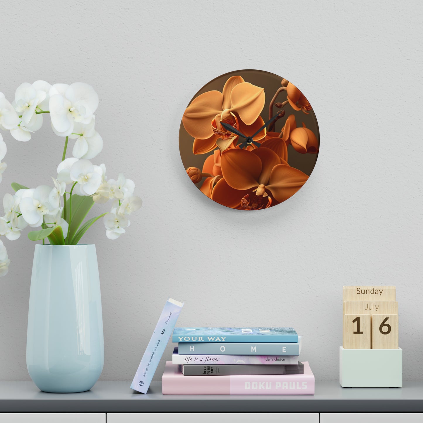 Acrylic Wall Clock orchid pedals 4