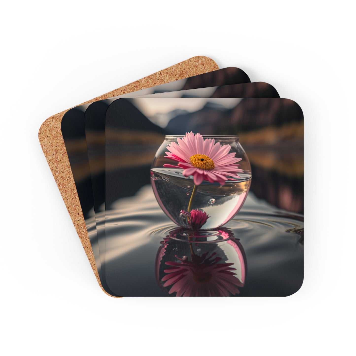 Corkwood Coaster Set Daisy in a vase 3