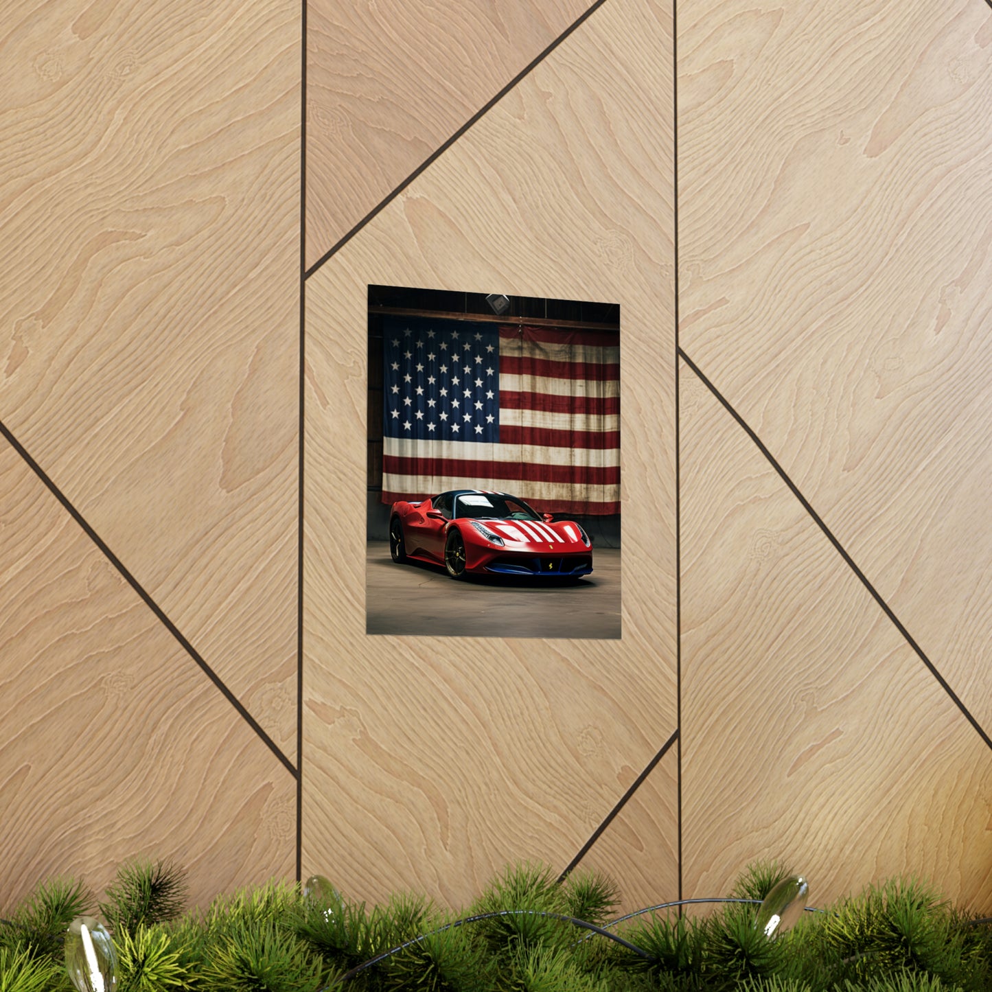 Premium Matte Vertical Posters American Flag Farrari 4