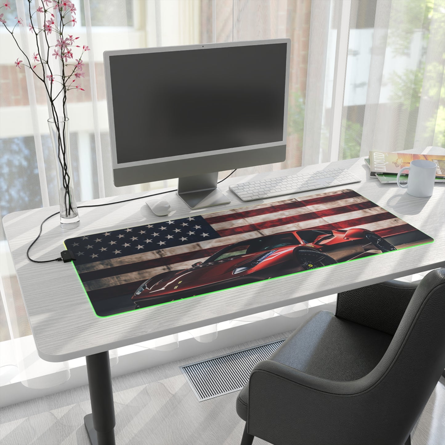 LED Gaming Mouse Pad American Flag Background Ferrari 4