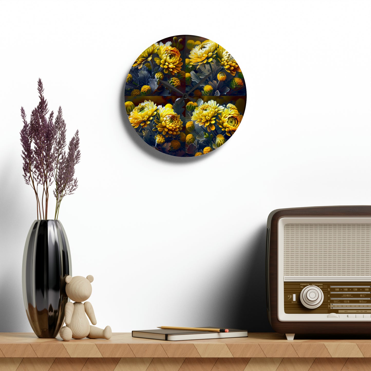 Acrylic Wall Clock Yellow Hermosas Flores Amarillas 5