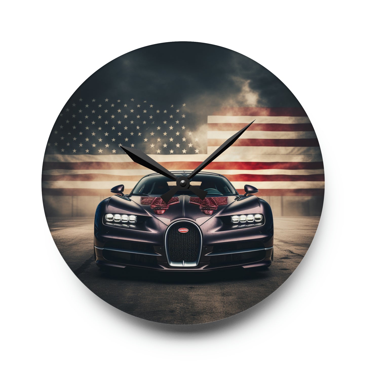 Acrylic Wall Clock American Flag Background Bugatti 2