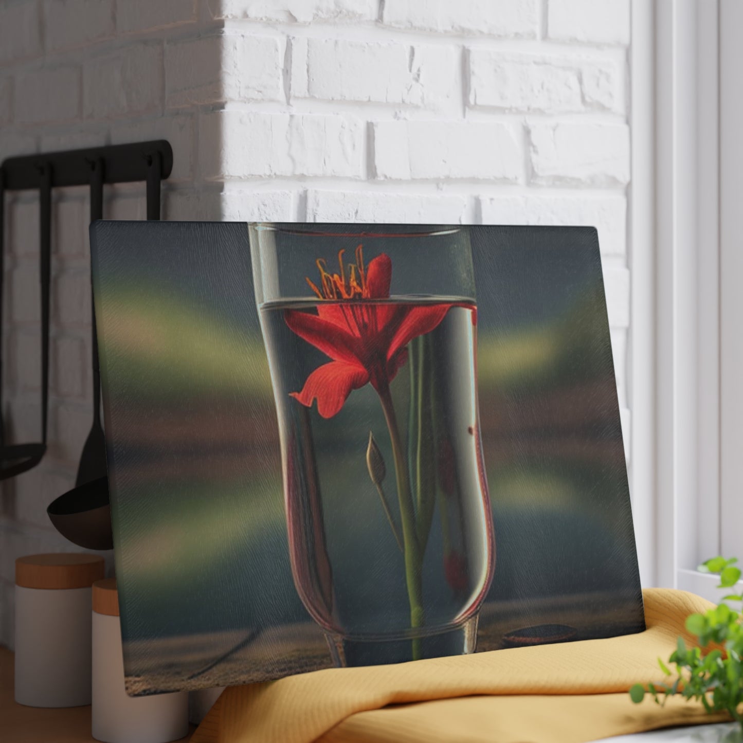 Glass Cutting Board Red Lily in a Glass vase 1