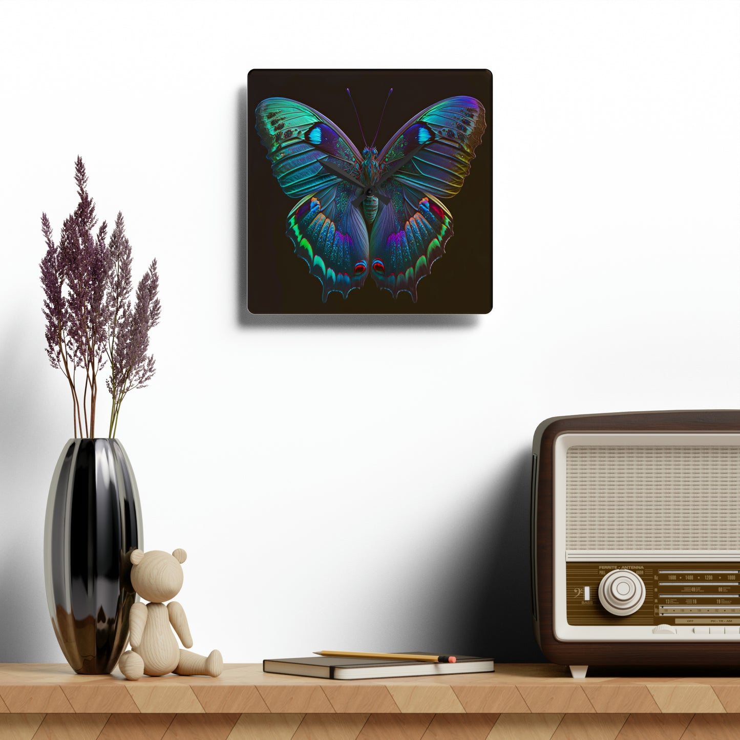 Acrylic Wall Clock Hue Neon Butterfly 4