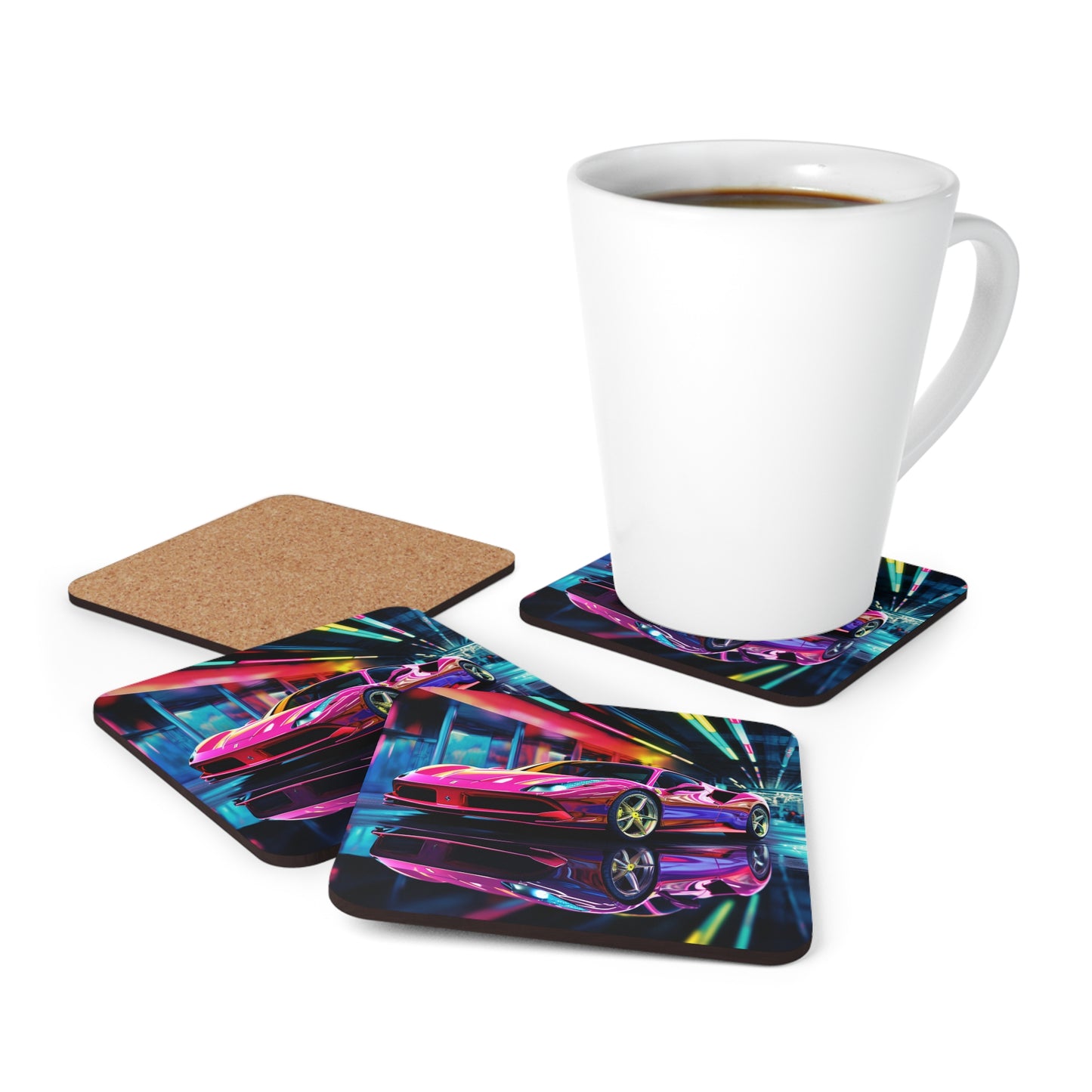 Corkwood Coaster Set Pink Macro Ferrari 4