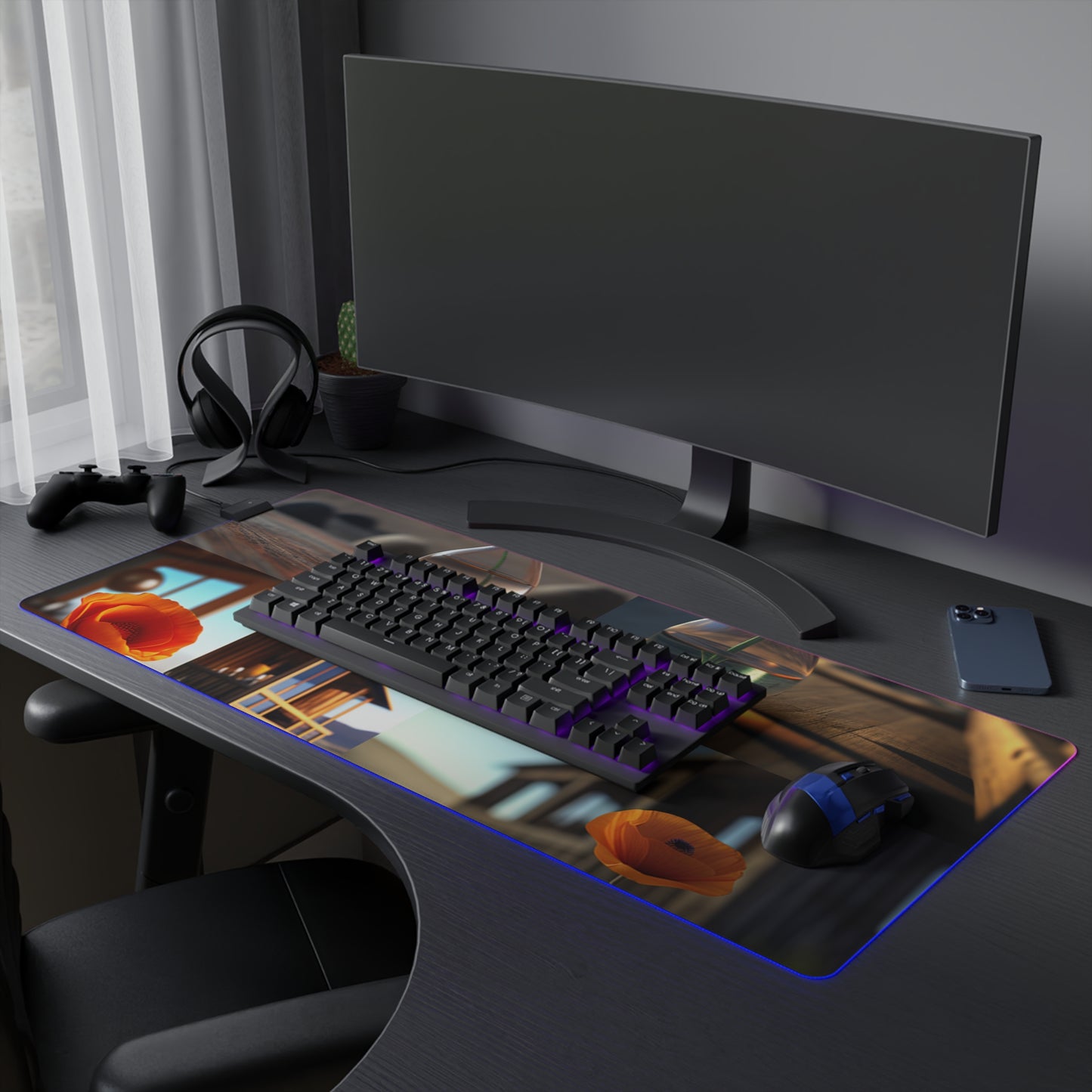 LED Gaming Mouse Pad Poppy in a Glass Vase 5