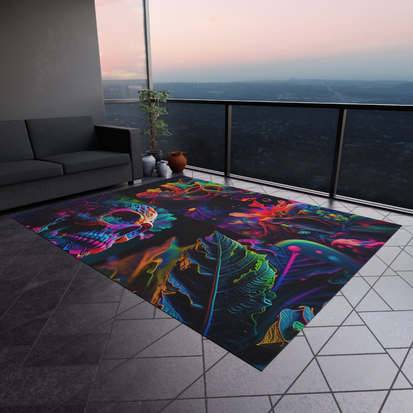 Outdoor Rug  Florescent Skull Death 5