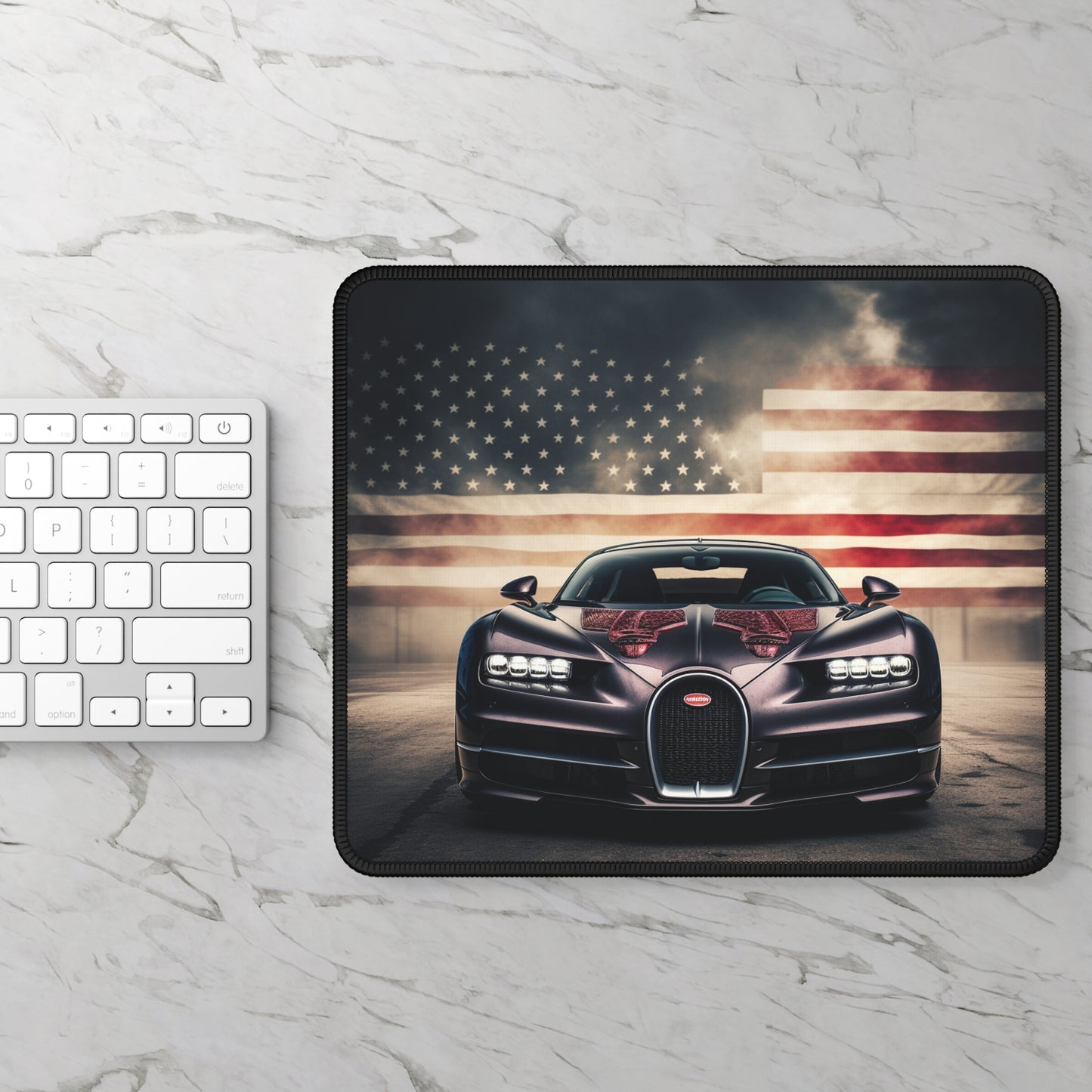 Gaming Mouse Pad  American Flag Background Bugatti 2