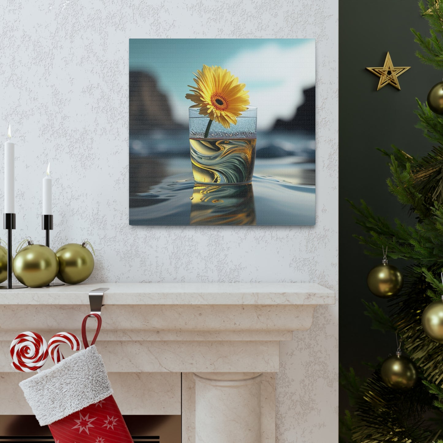 Canvas Gallery Wraps yello Gerbera glass 2