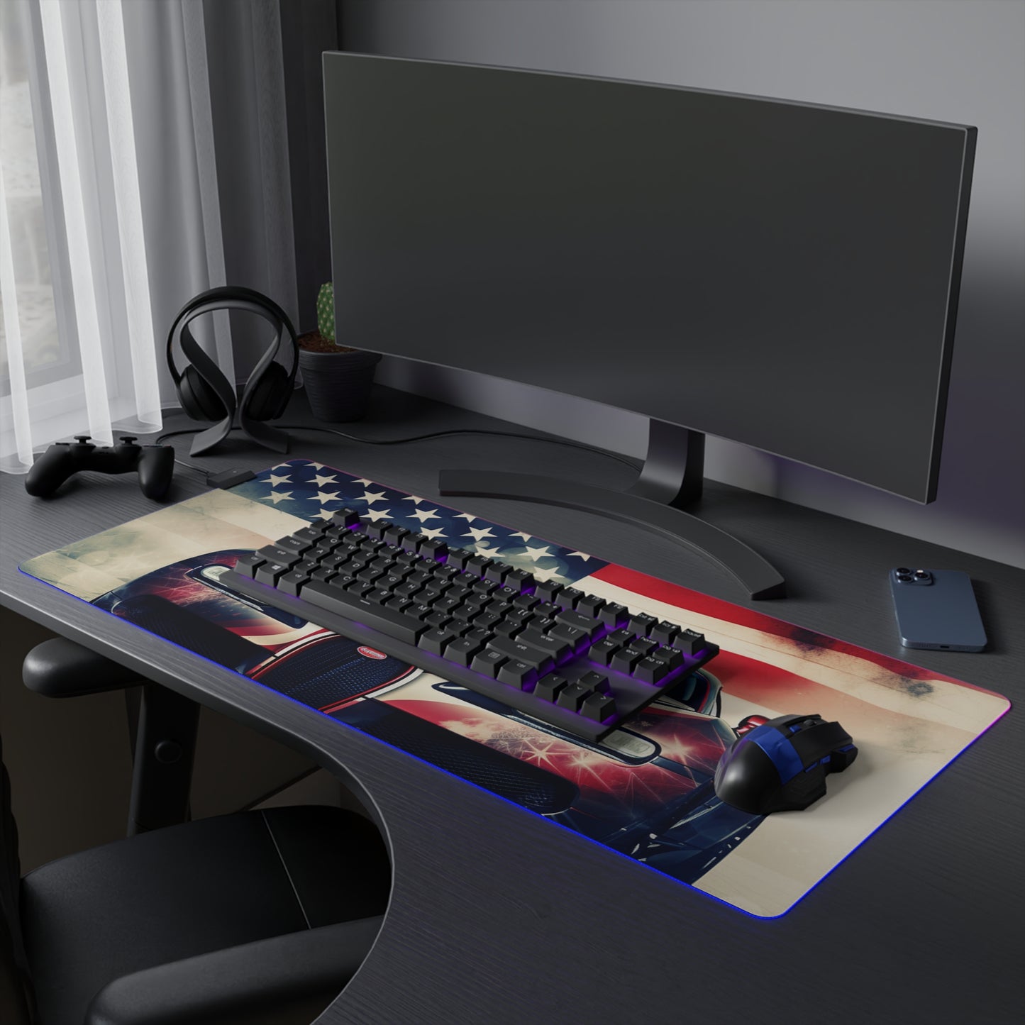 LED Gaming Mouse Pad Abstract American Flag Background Bugatti 1