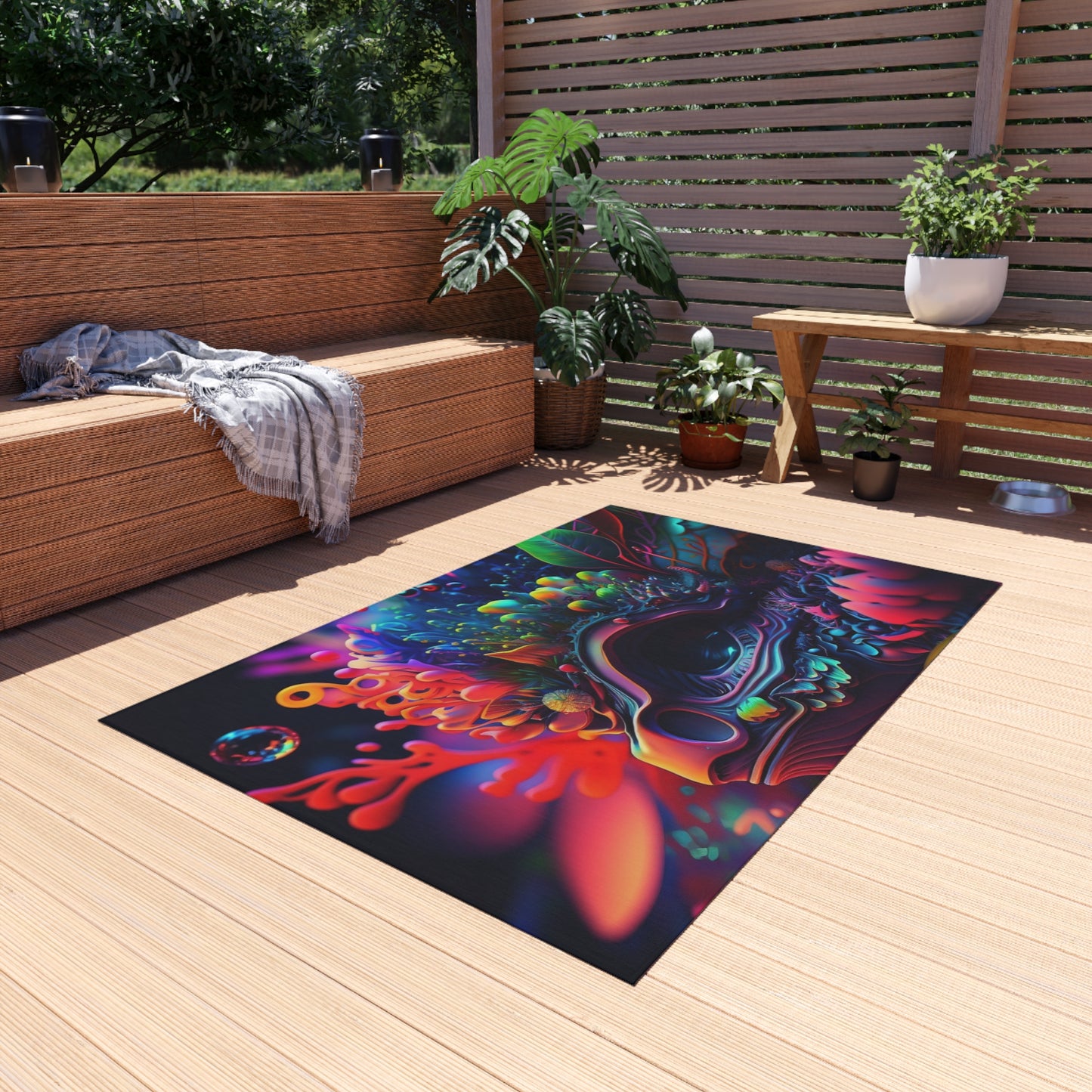 Outdoor Rug  Florescent Skull Death 2