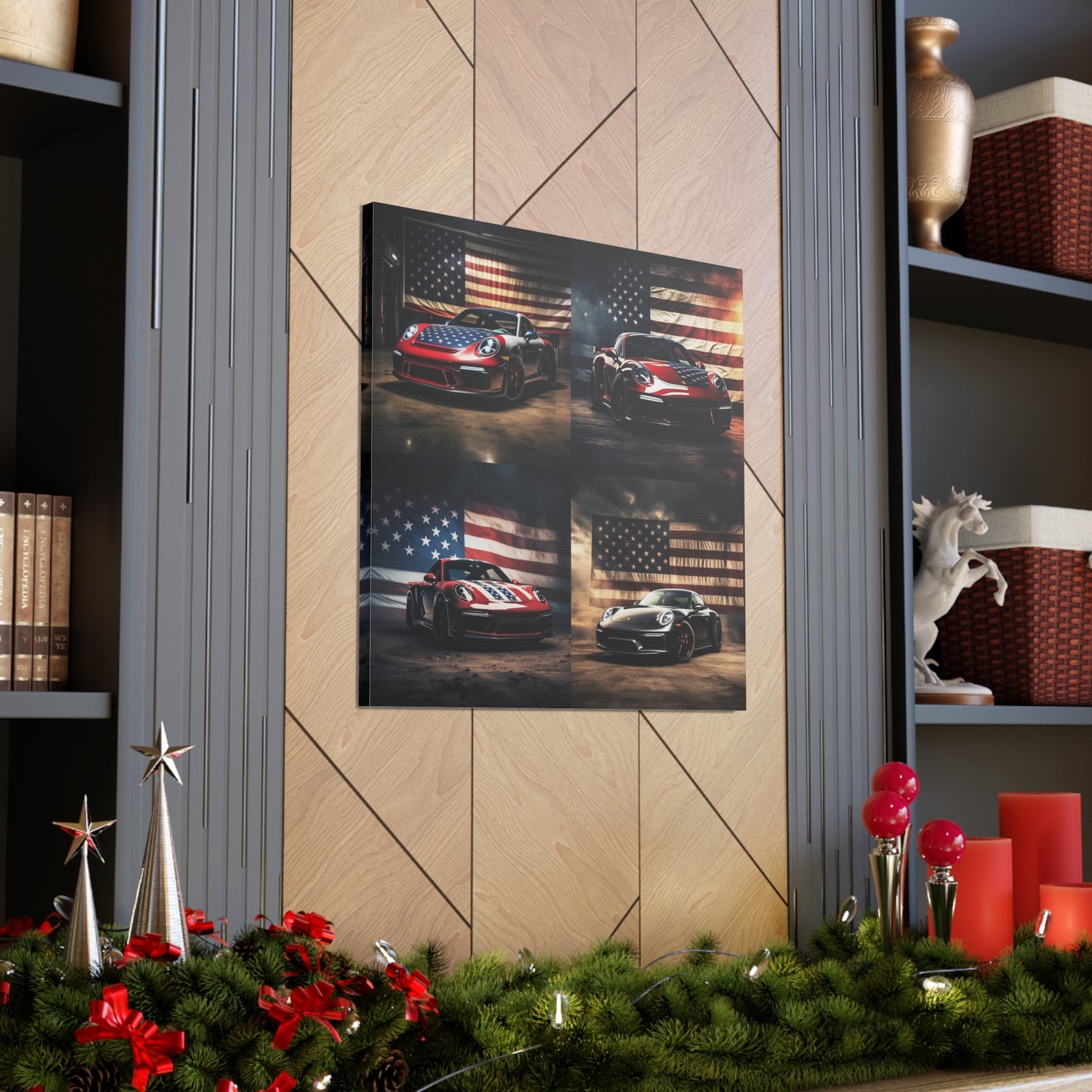 Canvas Gallery Wraps American Flag Background Porsche 5