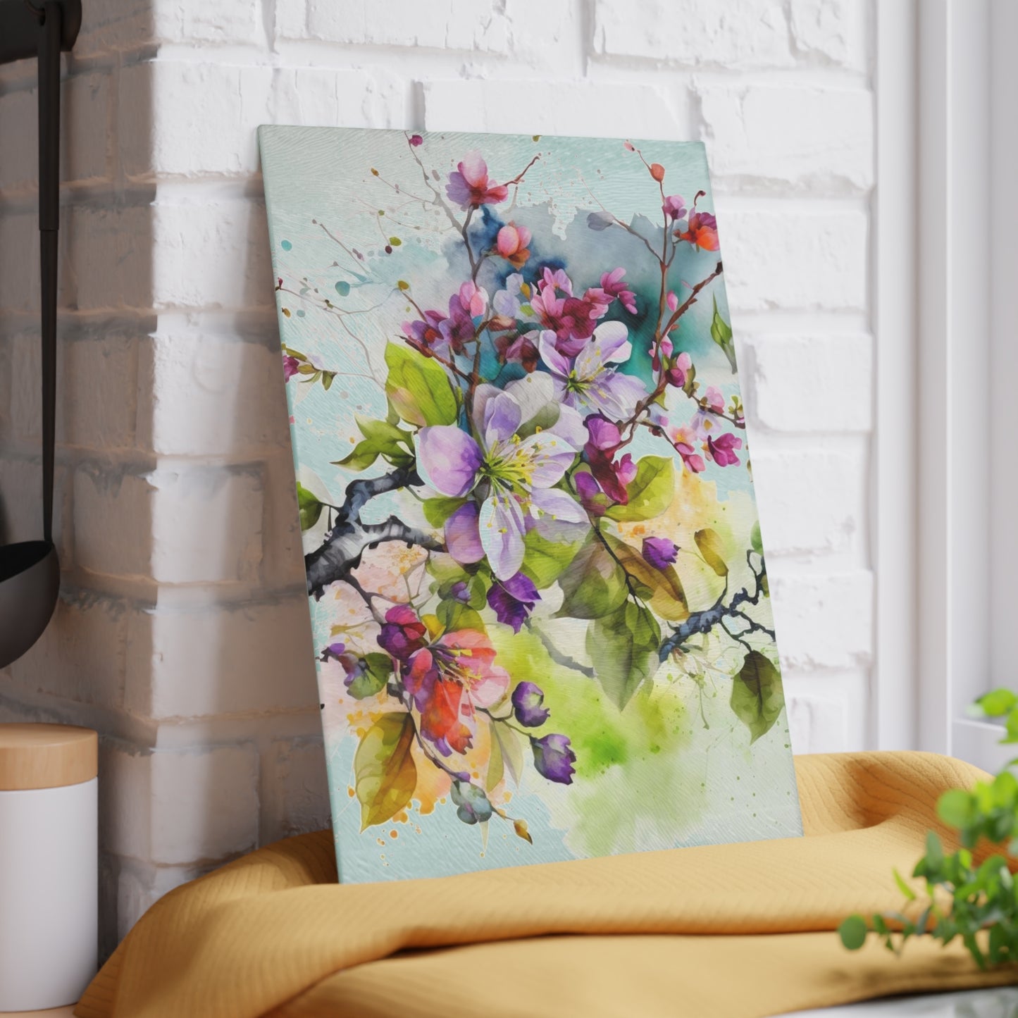 Glass Cutting Board Mother Nature Bright Spring Colors Realistic Watercolor 4