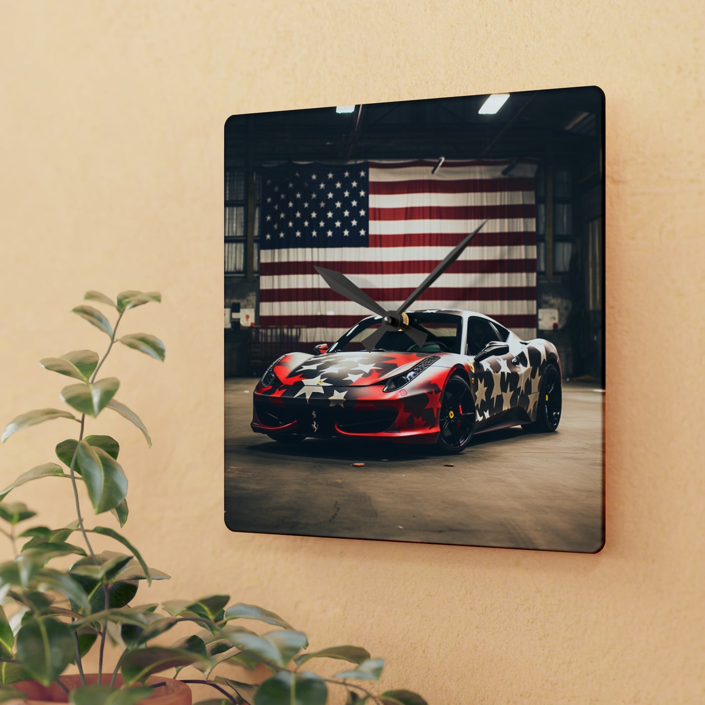 Acrylic Wall Clock American Flag Farrari 1