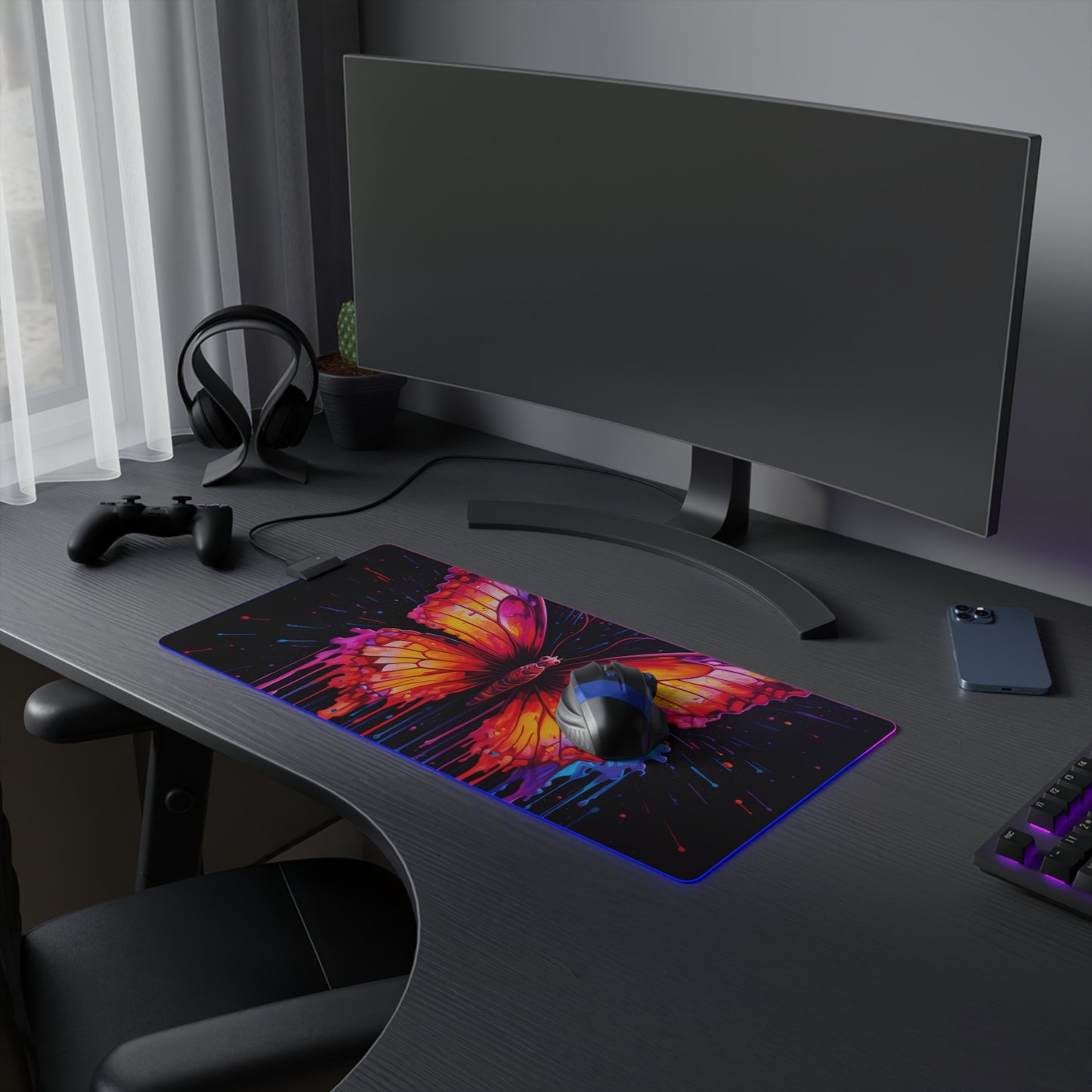 LED Gaming Mouse Pad Pink Butterfly Flair 4