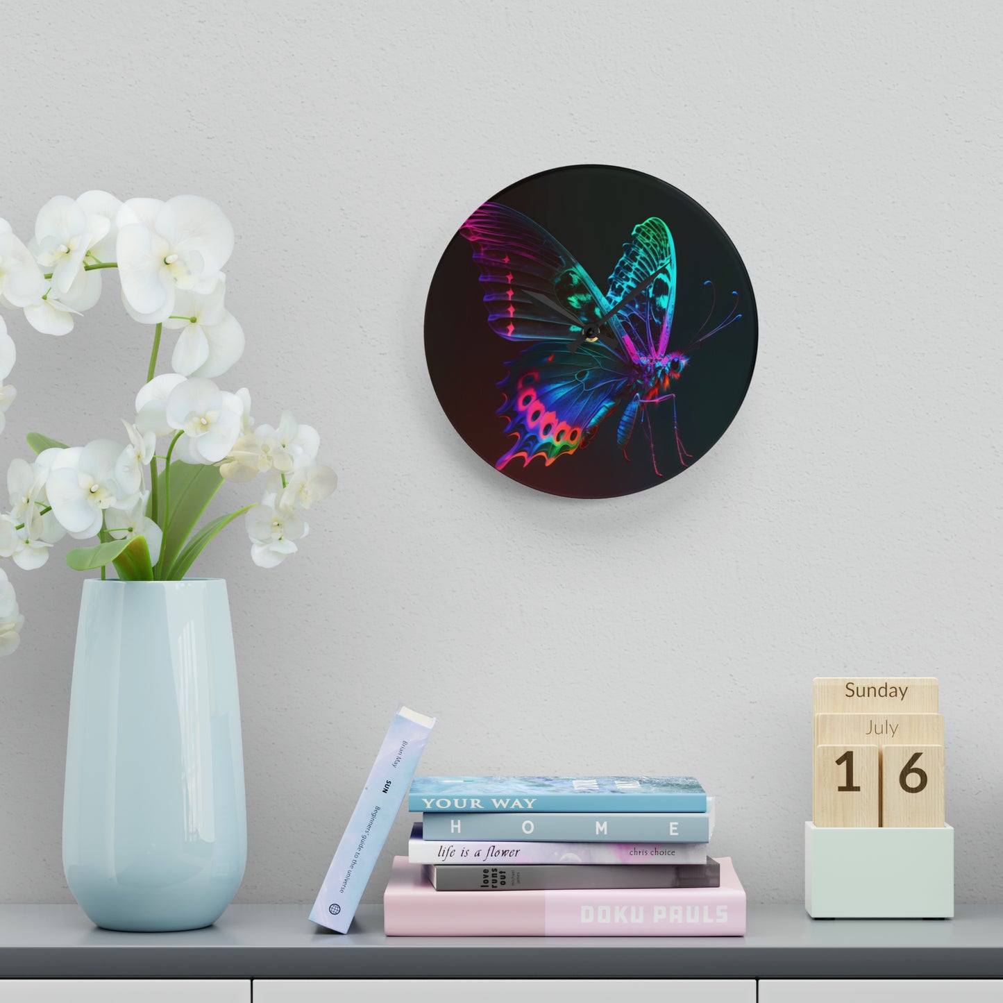 Acrylic Wall Clock Raw Hyper Color Butterfly 1