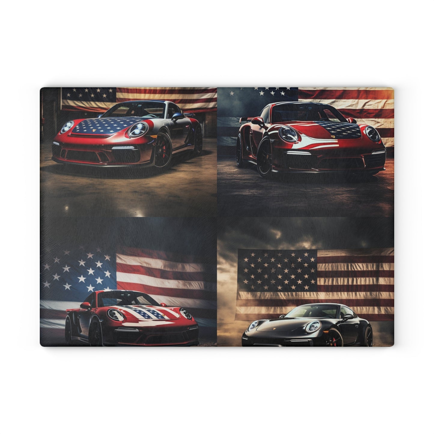 Glass Cutting Board American Flag Background Porsche 5