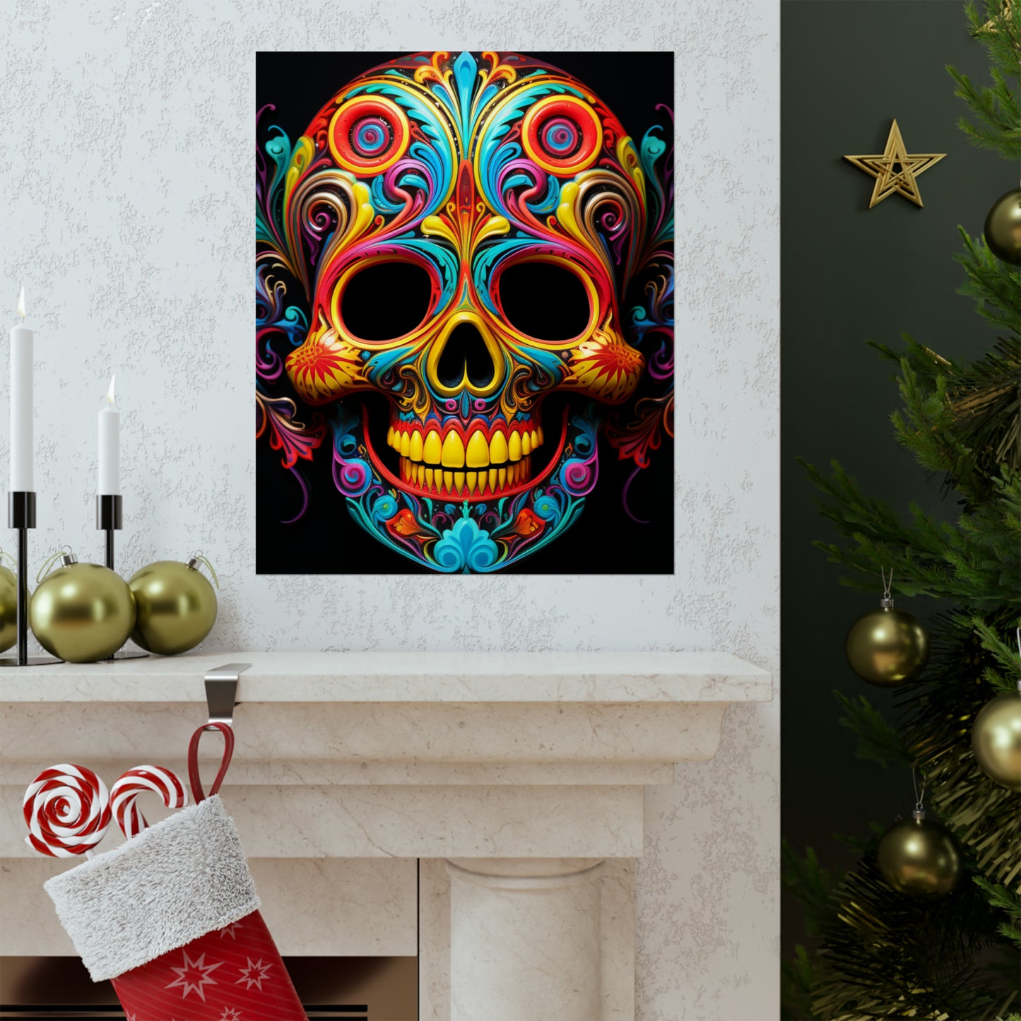 Premium Matte Vertical Posters Macro Skull Color 1