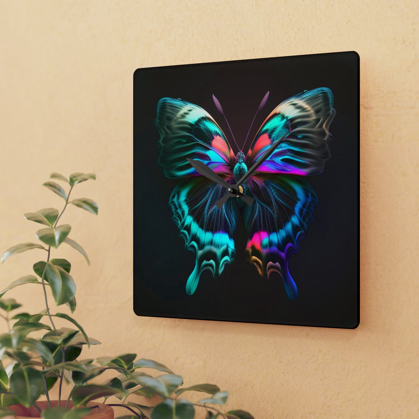 Acrylic Wall Clock Neon Butterfly Fusion 3