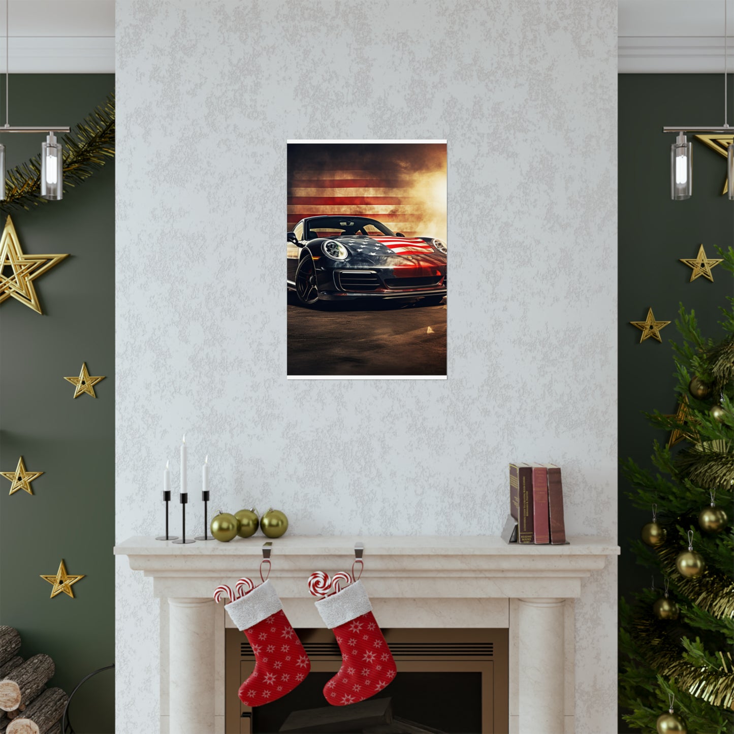 Premium Matte Vertical Posters Abstract American Flag Background Porsche 1