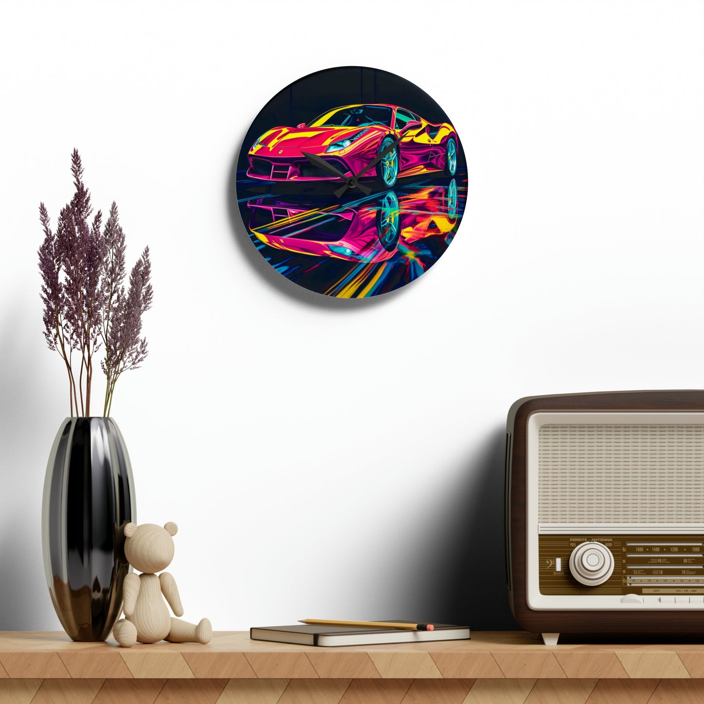 Acrylic Wall Clock Pink Ferrari Macro 1