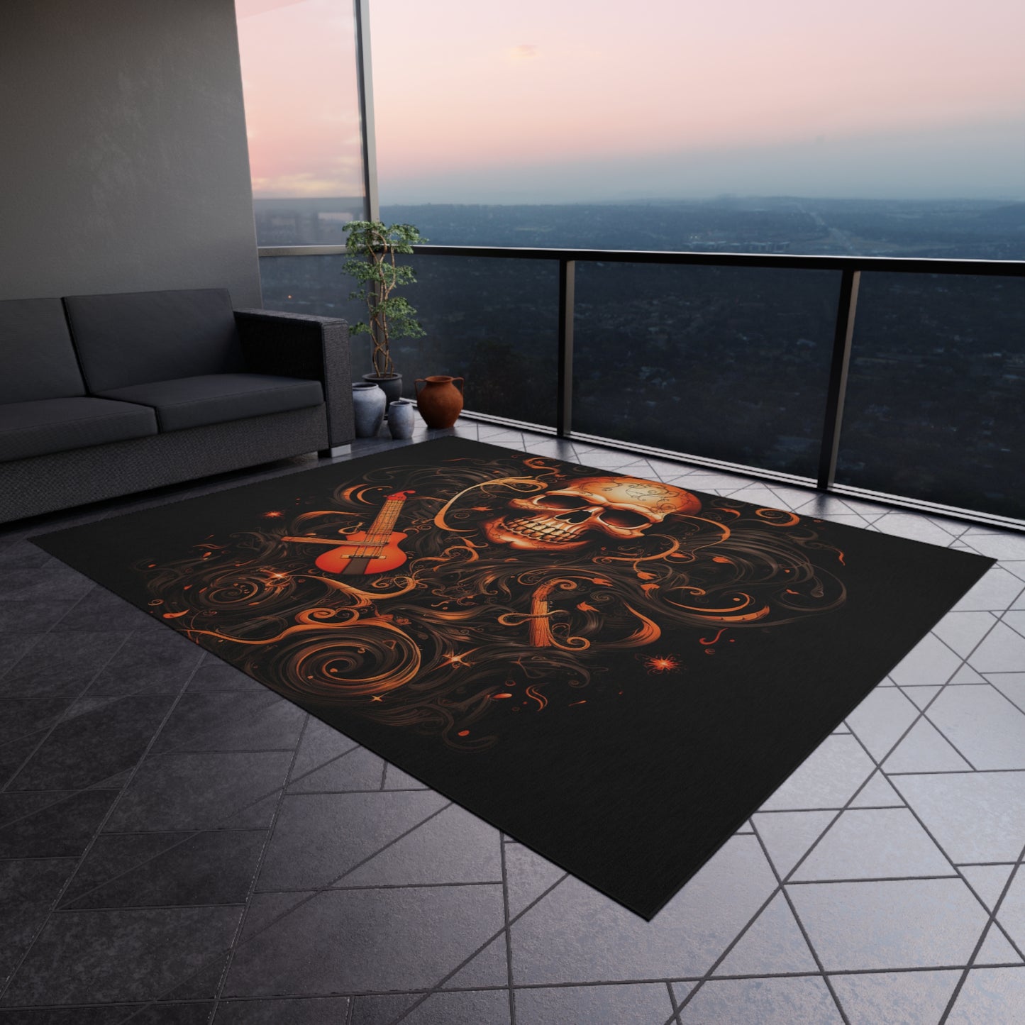 Outdoor Rug  Skull Treble Clef 4