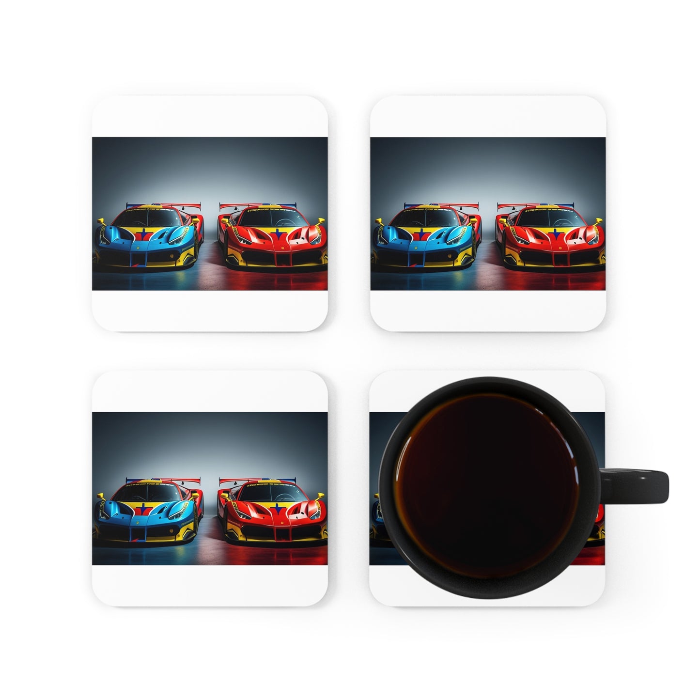 Corkwood Coaster Set Ferrari Red Blue 2