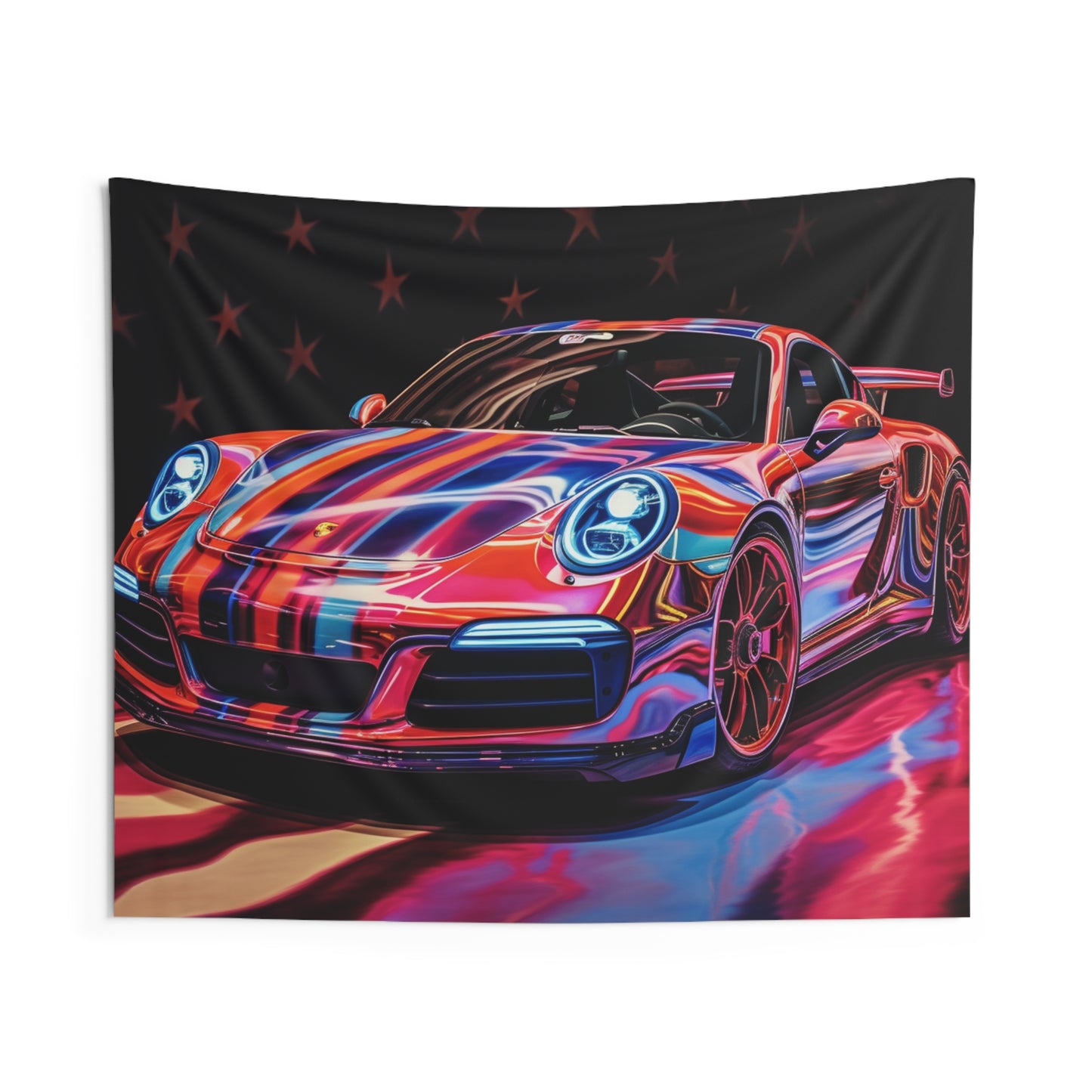 Indoor Wall Tapestries Macro American Flag Porsche 4