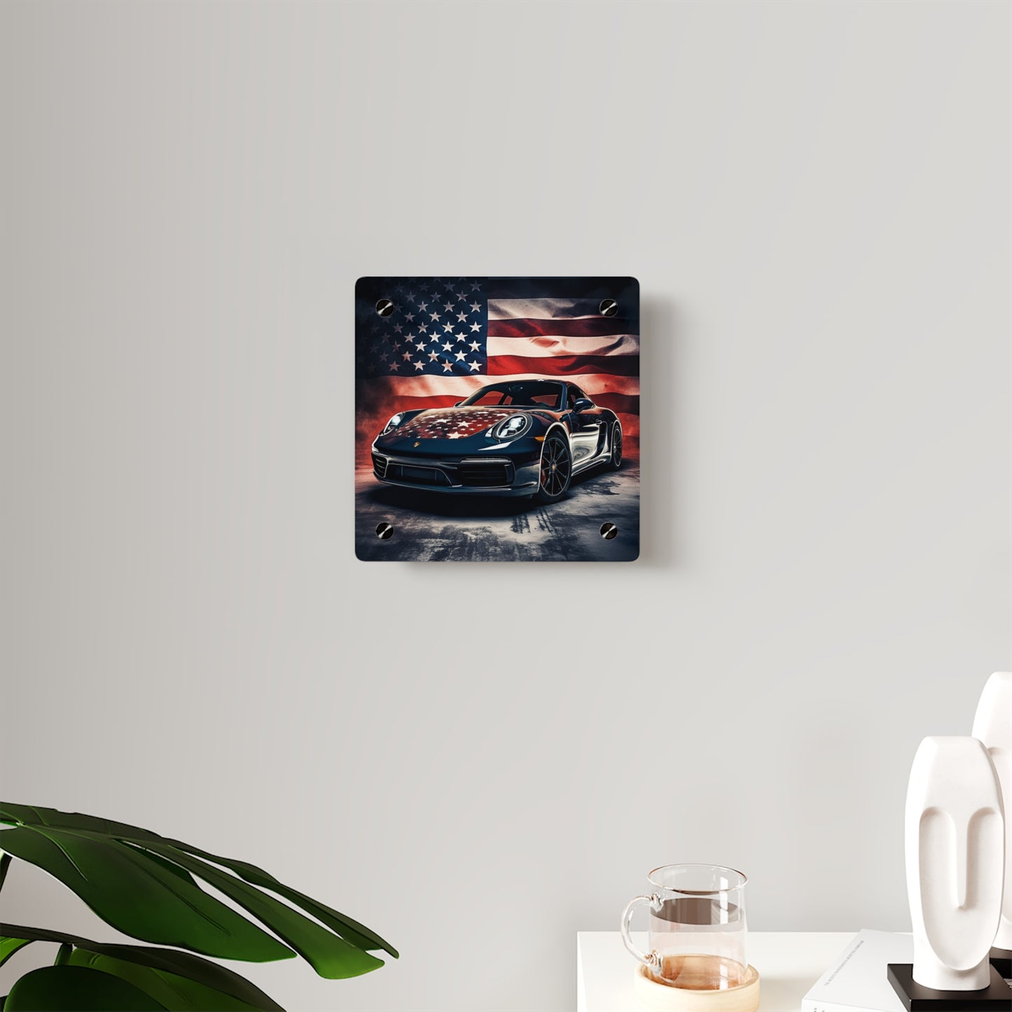 Acrylic Wall Art Panels Abstract American Flag Background Porsche 2