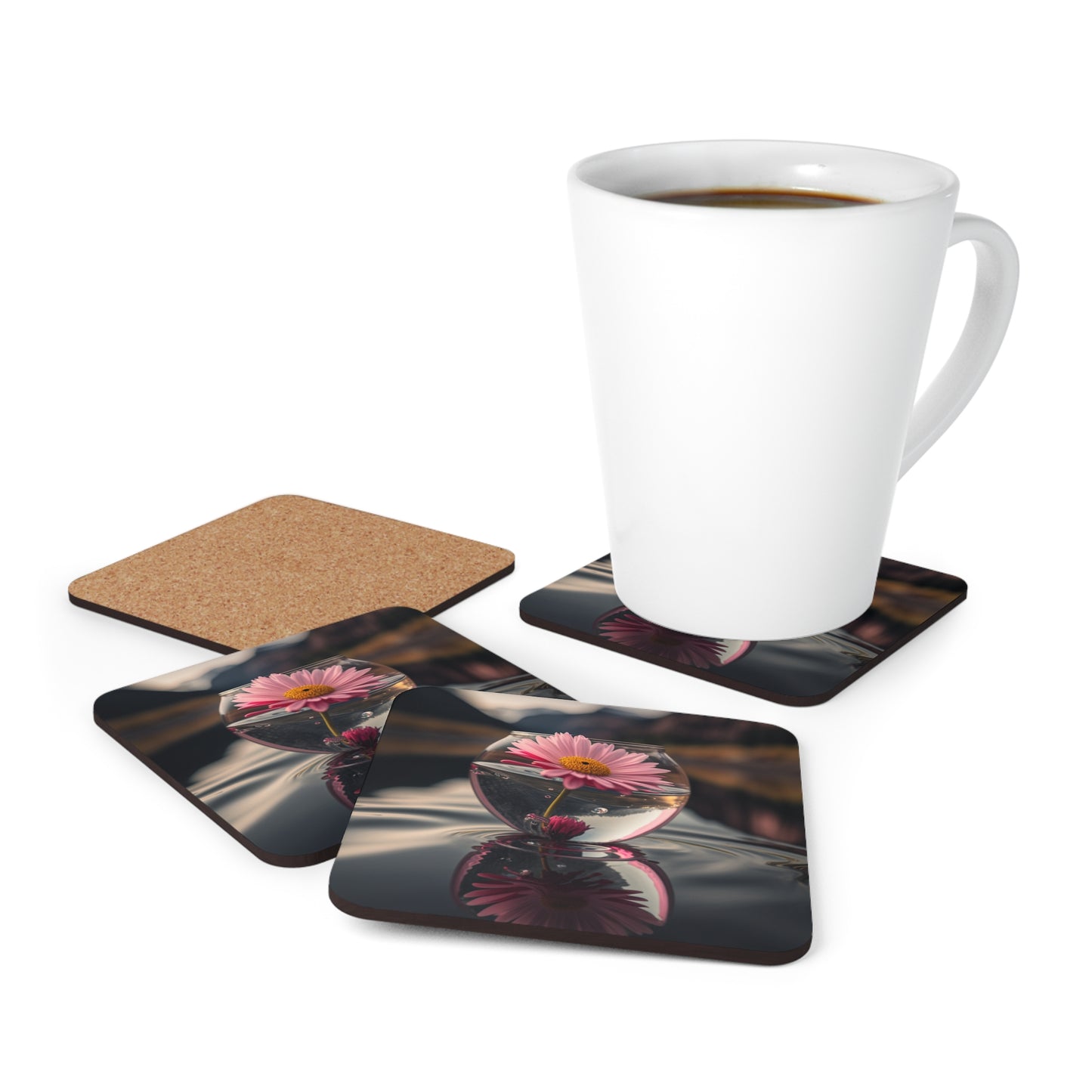 Corkwood Coaster Set Daisy in a vase 3