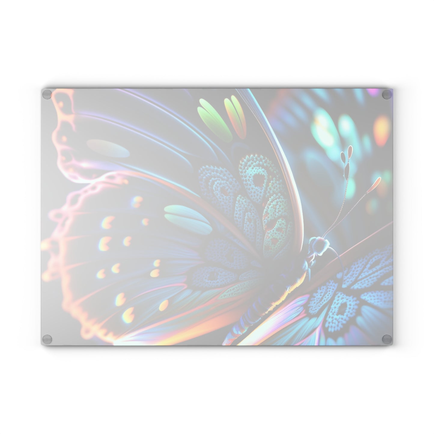 Glass Cutting Board Neon Butterfly Macro 2