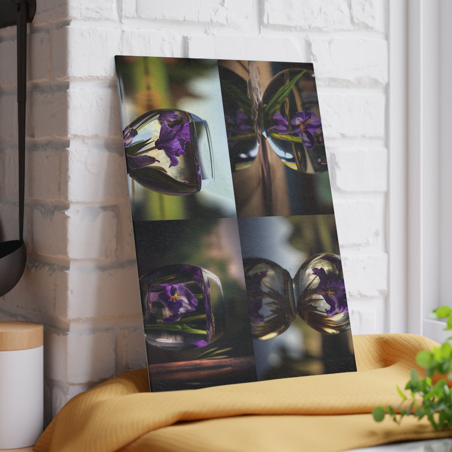 Glass Cutting Board Purple Iris in a vase 5