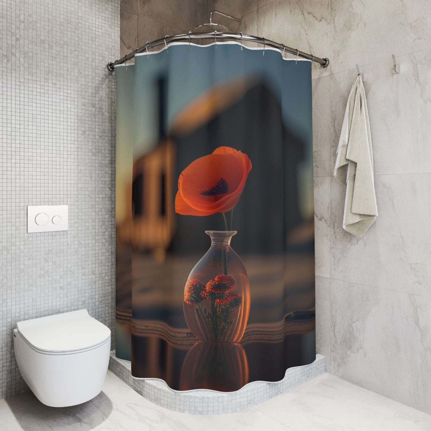 Polyester Shower Curtain Orange Poppy in a Vase 3