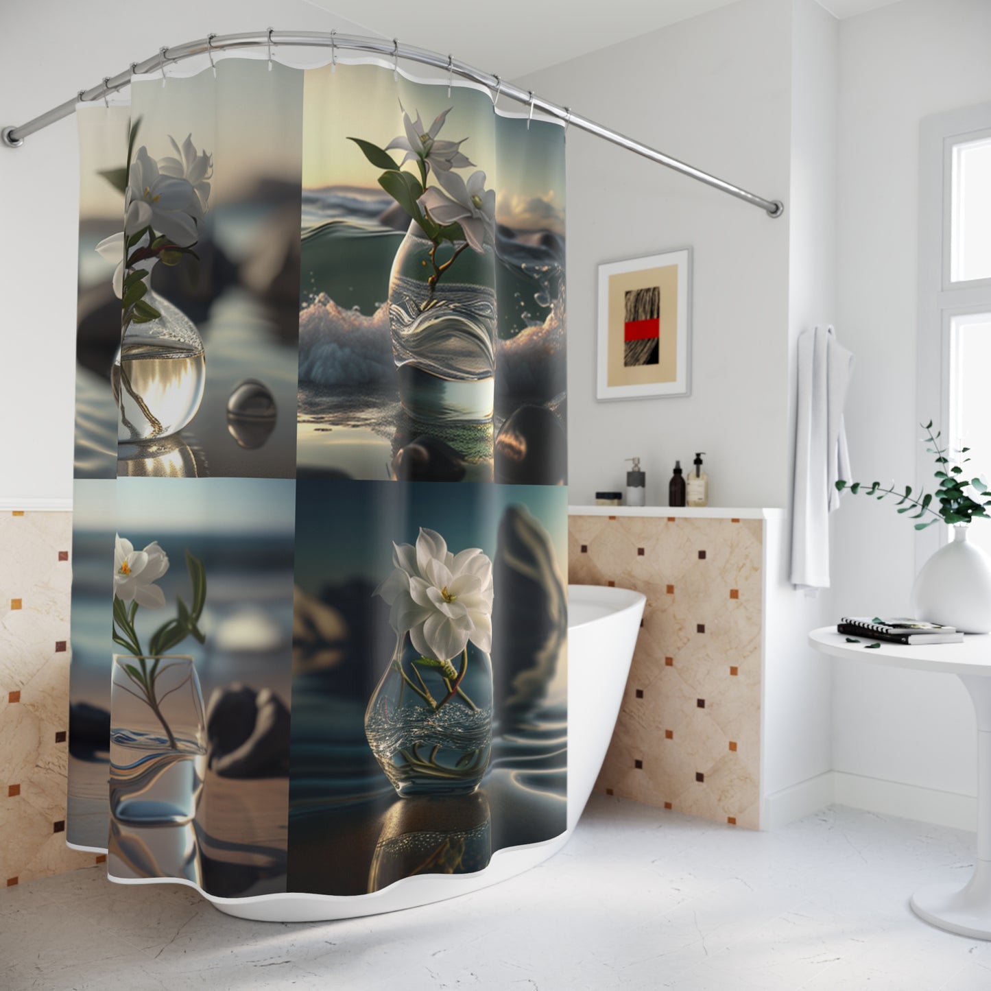 Polyester Shower Curtain Jasmine glass vase 5