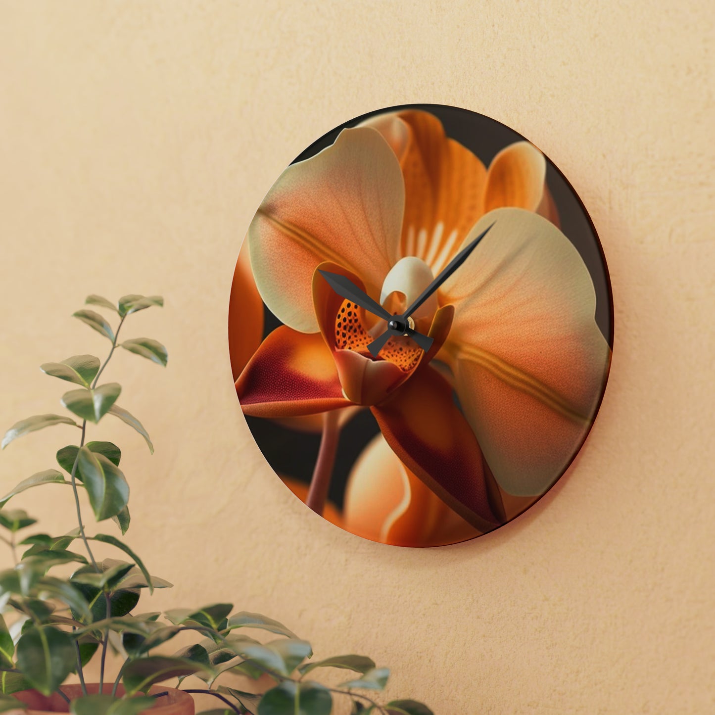 Acrylic Wall Clock Orange Orchid 3