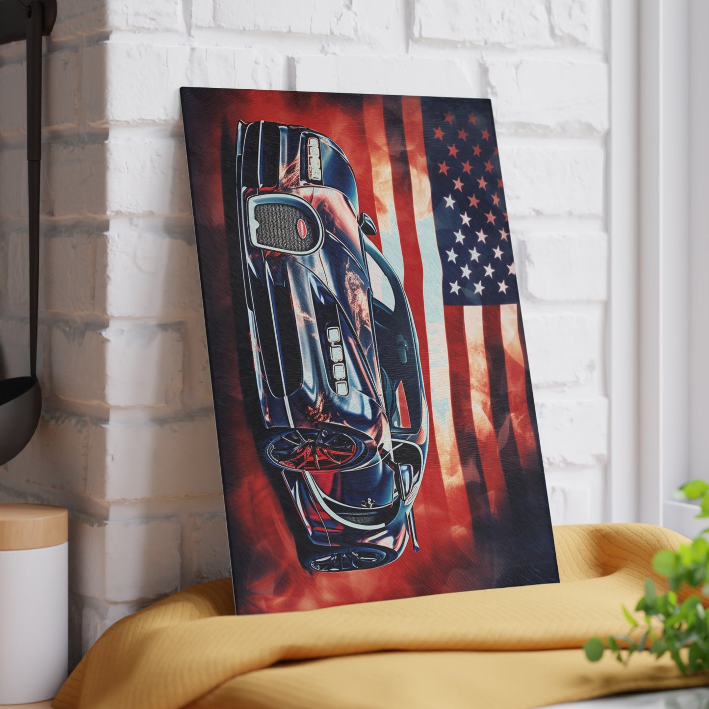 Glass Cutting Board Abstract American Flag Background Bugatti 4