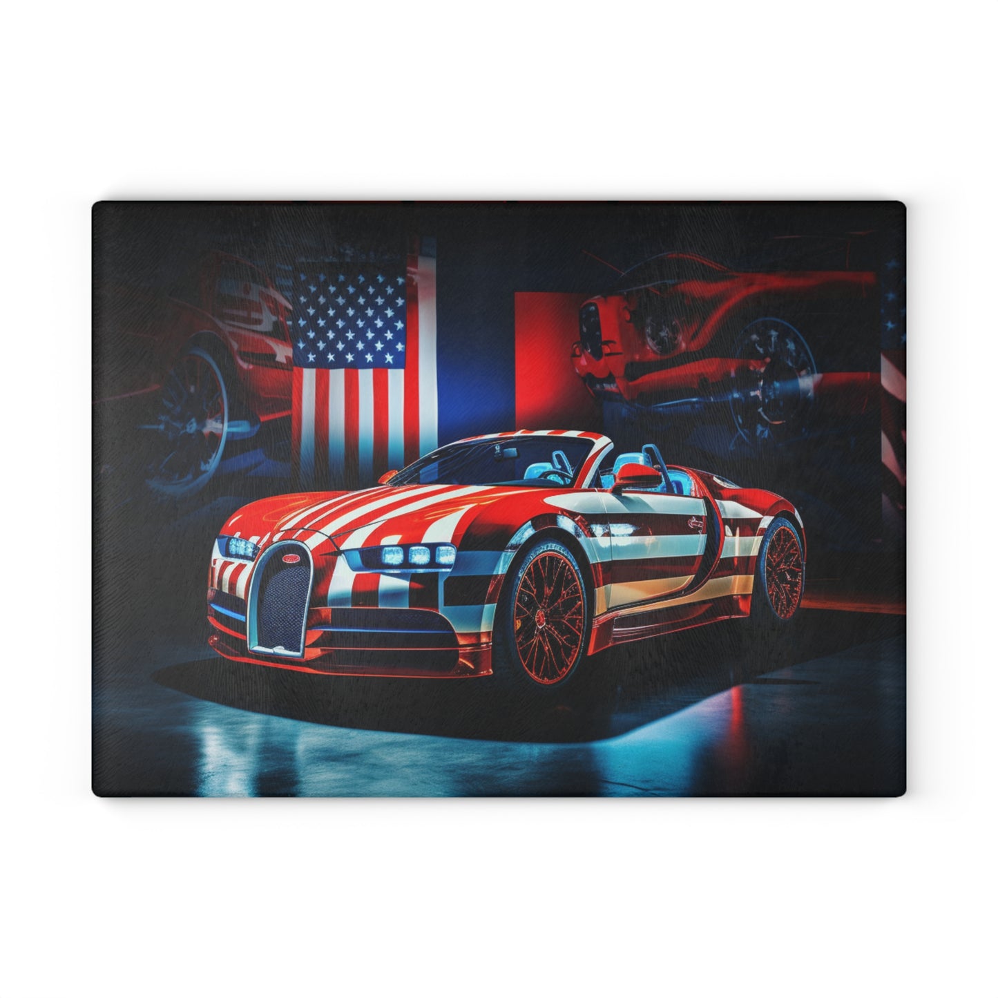 Glass Cutting Board Macro Bugatti American Flag 2