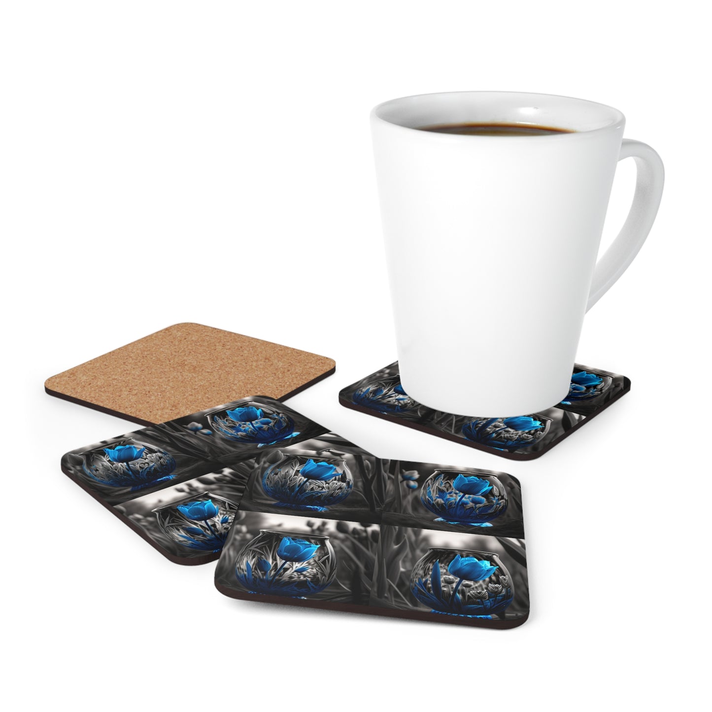 Corkwood Coaster Set Tulip Blue 5