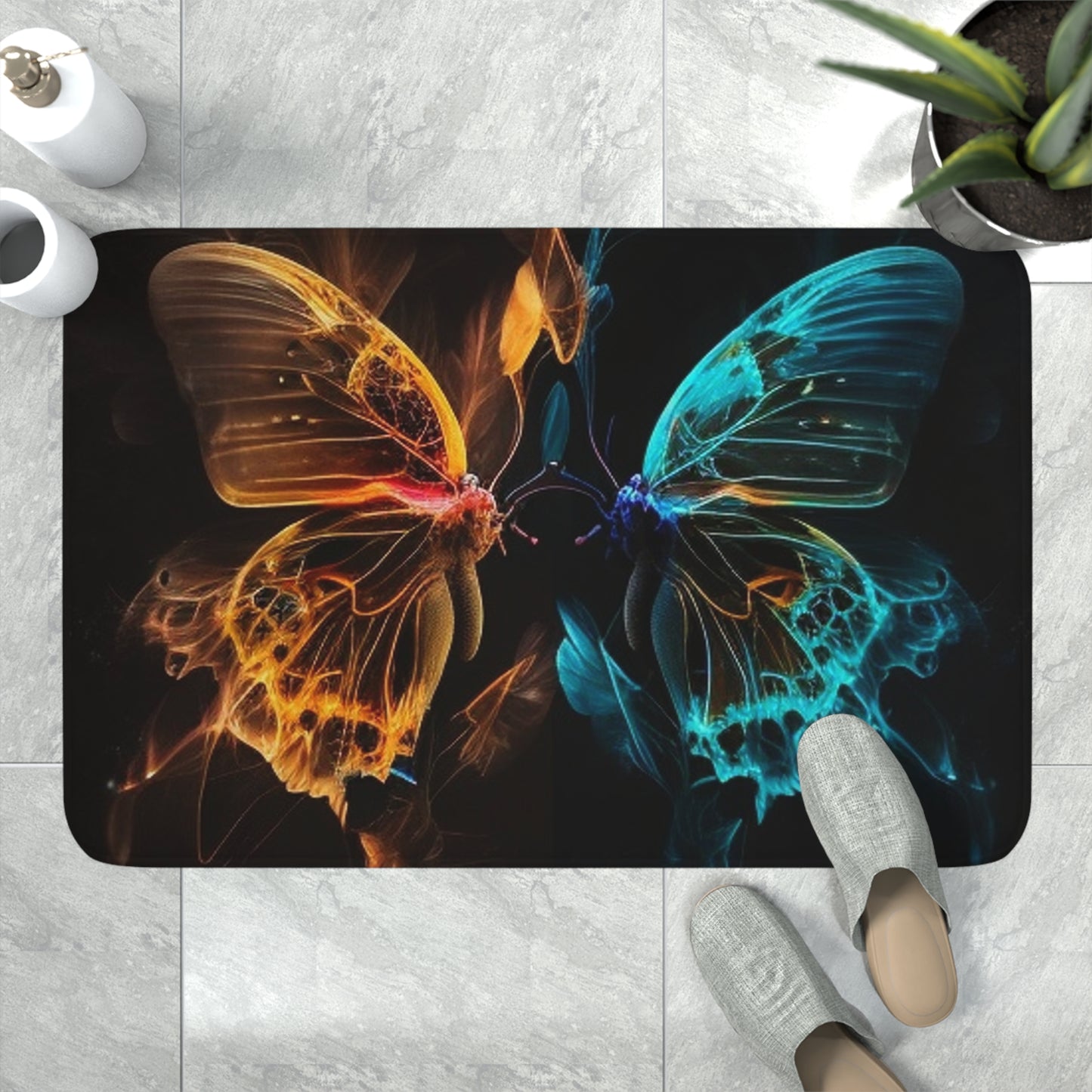 Memory Foam Bath Mat Kiss Neon Butterfly 2