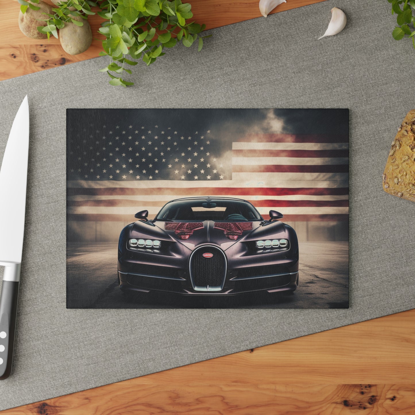 Glass Cutting Board American Flag Background Bugatti 2