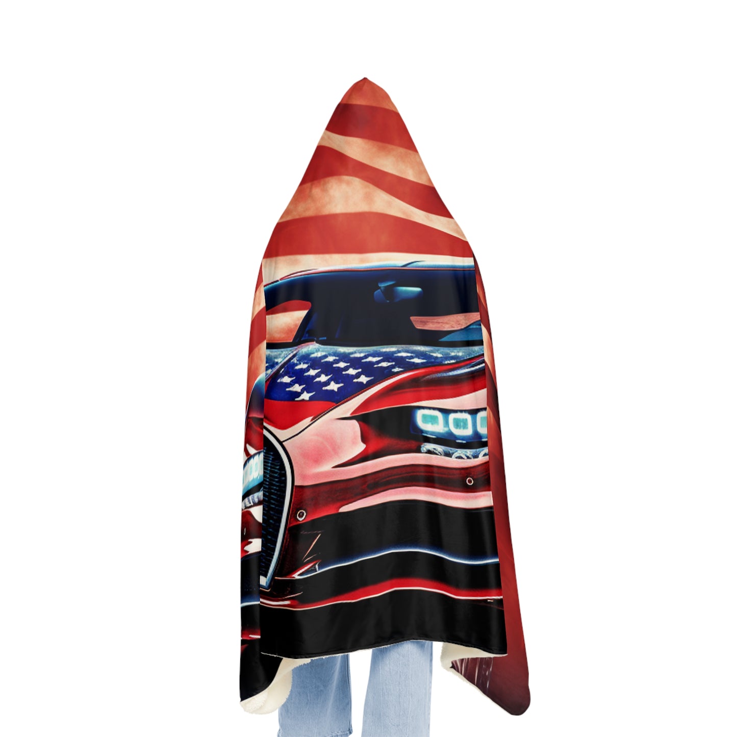 Snuggle Hooded Blanket Abstract American Flag Background Bugatti 3