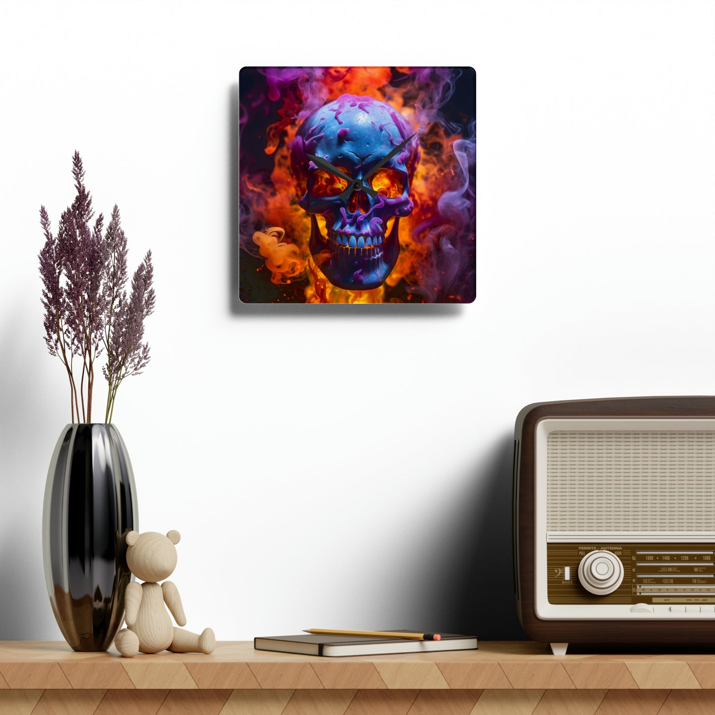 Acrylic Wall Clock Macro Skull 3