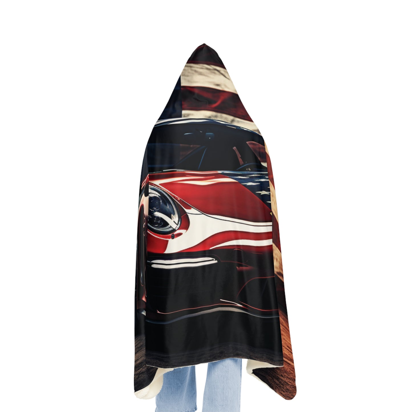 Snuggle Hooded Blanket American Flag Background Porsche 2