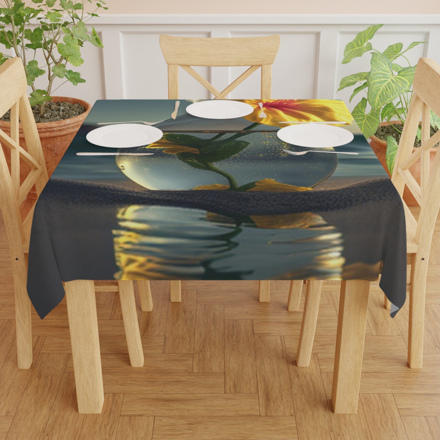 Tablecloth Yellow Hibiscus glass 2