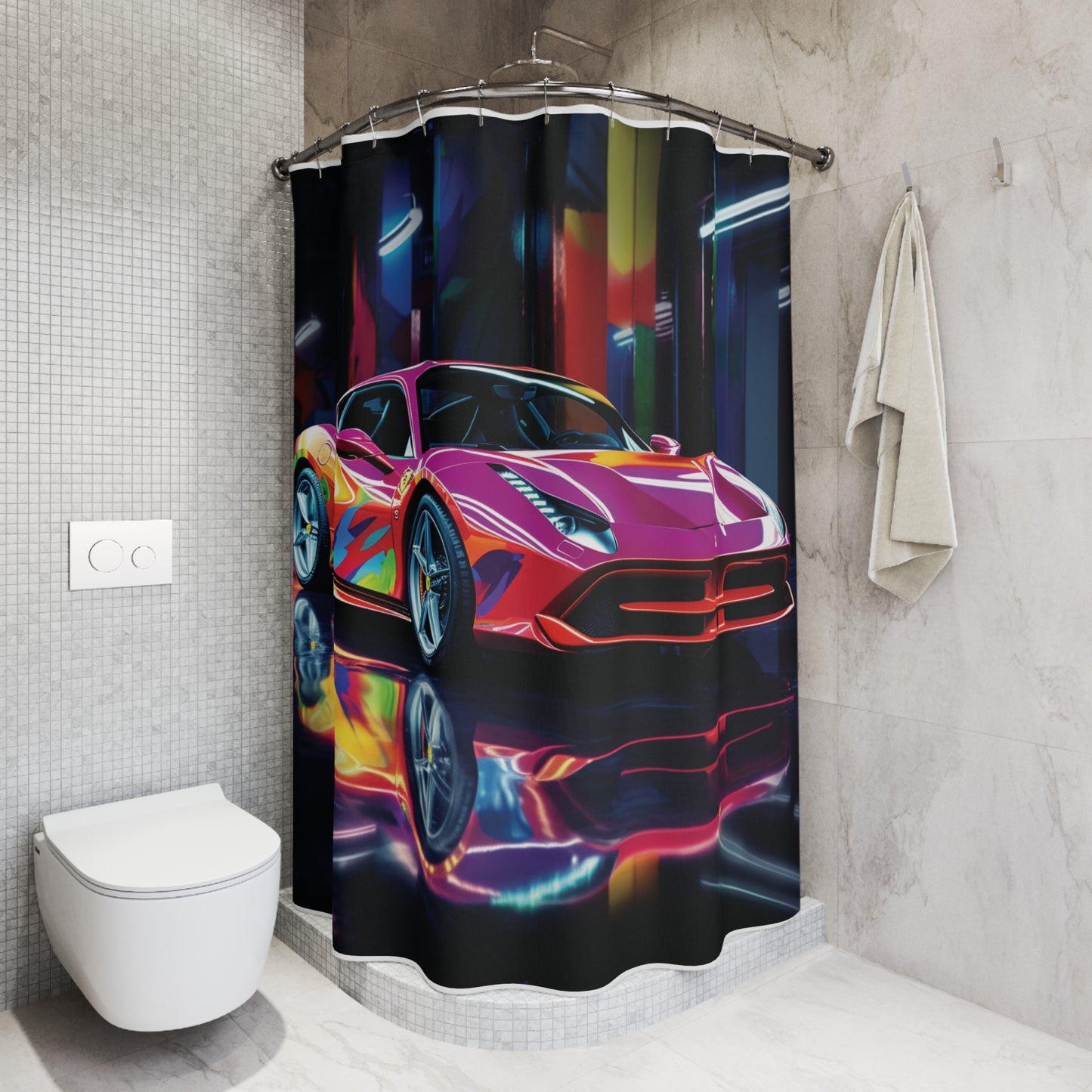 Polyester Shower Curtain Pink Macro Ferrari 1