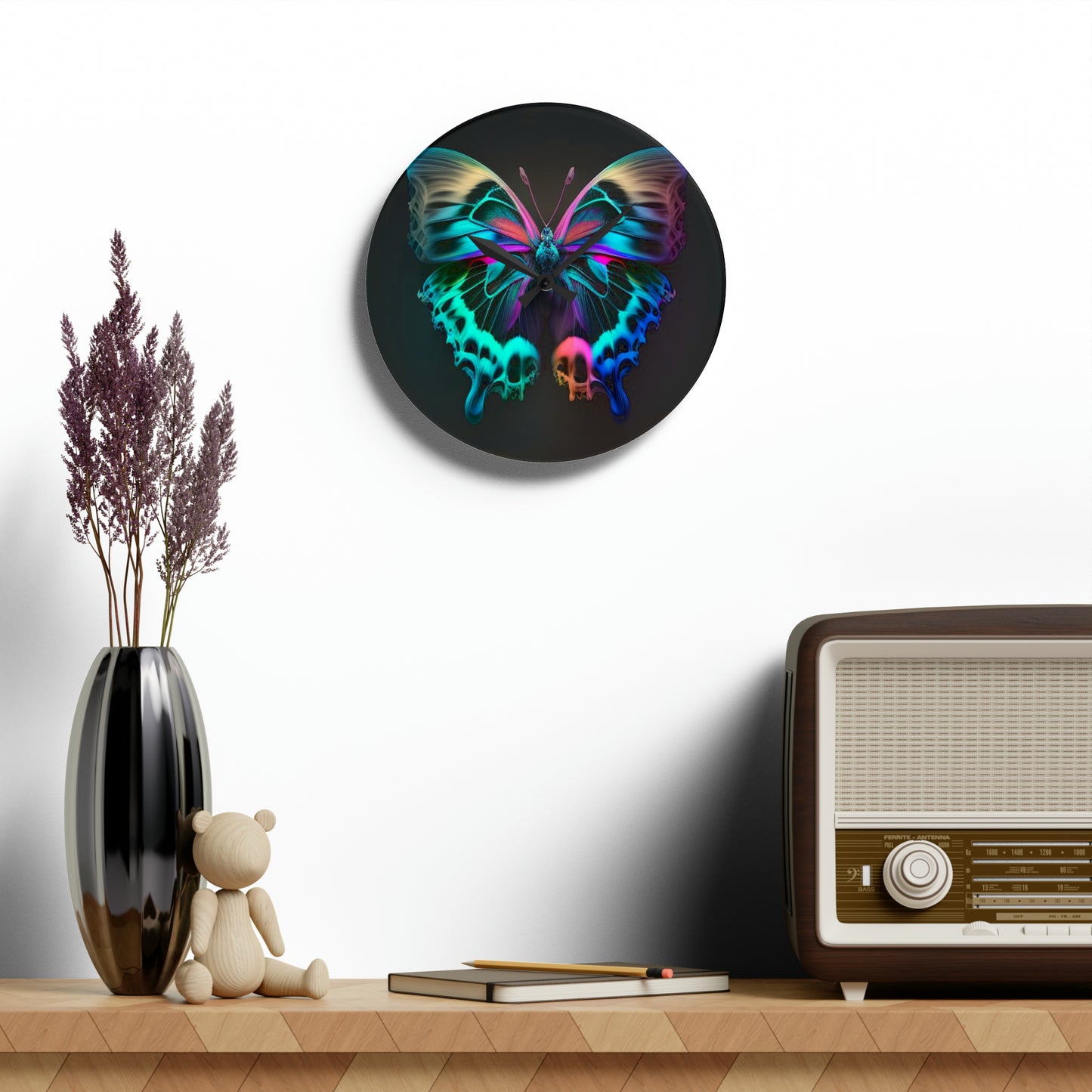 Acrylic Wall Clock Neon Butterfly Fusion 2