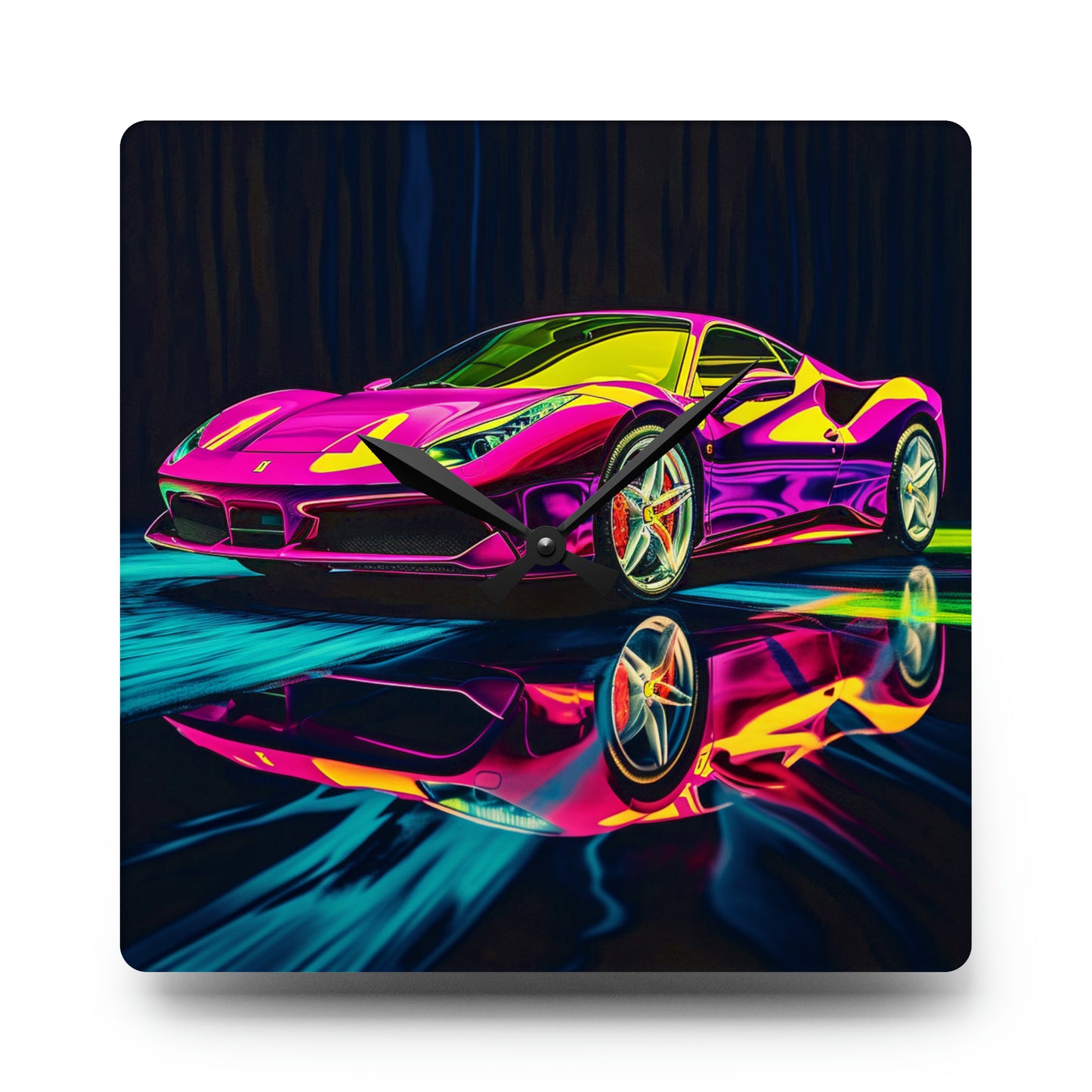 Acrylic Wall Clock Pink Ferrari Macro 3