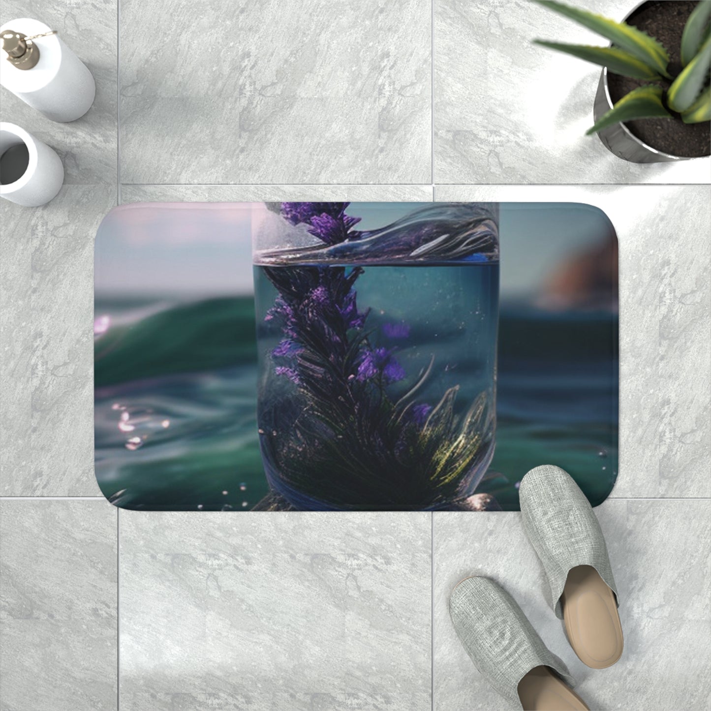 Memory Foam Bath Mat Lavender in a vase 2