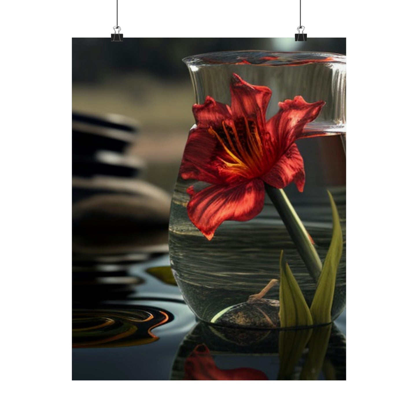 Premium Matte Vertical Posters Red Lily in a Glass vase 4