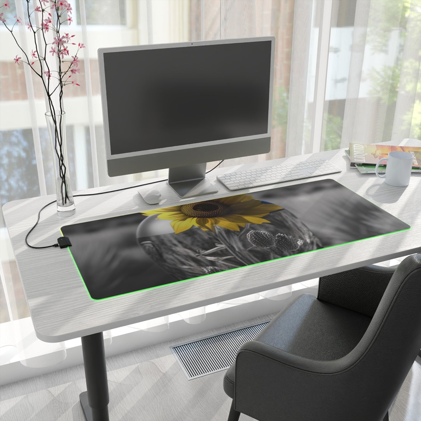 LED Gaming Mouse Pad Yellw Sunflower in a vase 3